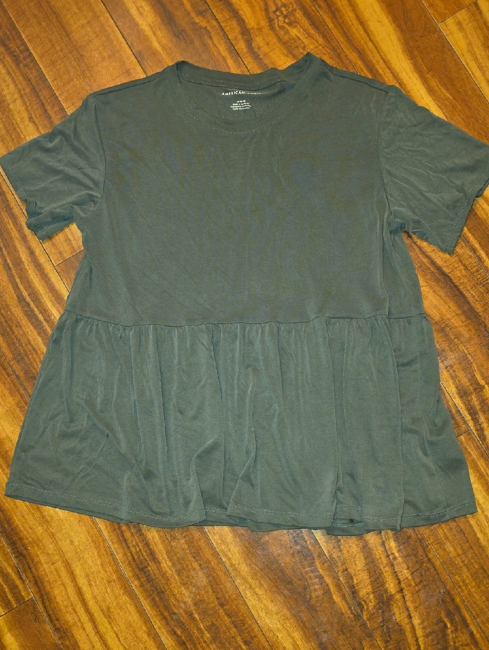 American Eagle Outfitters Dark Green Short Sleeve Peplum Tee